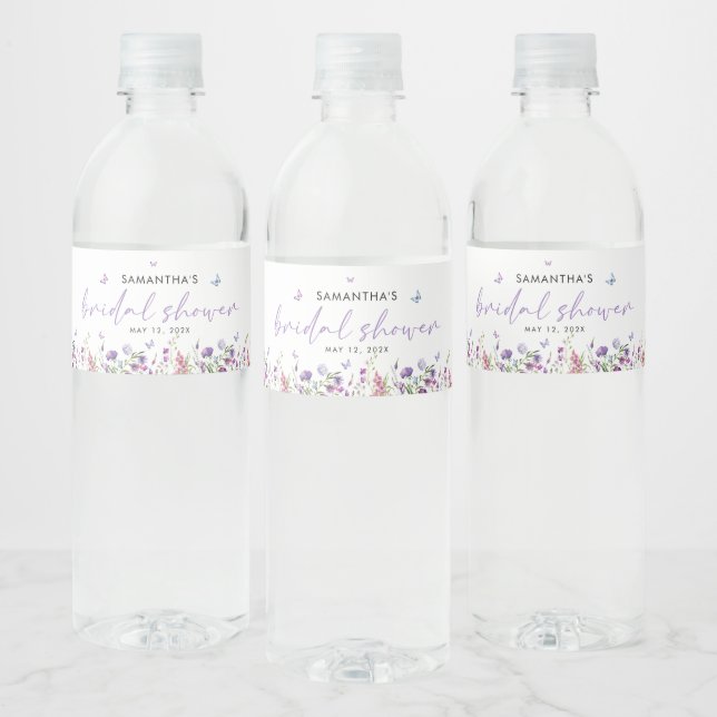 Modern Butterflies  Bridal Shower Welcome Sign Water Bottle Label (Bottles)