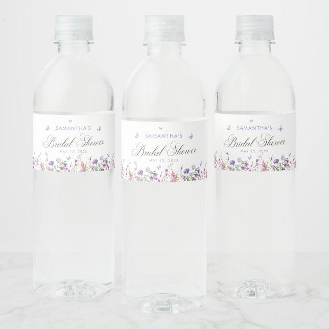Modern Butterflies  Bridal Shower Welcome Sign Water Bottle Label (Bottles)