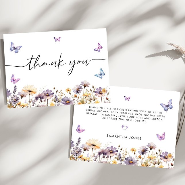 Modern Butterflies  Floral Bridal Shower  Thank You Card (Creator Uploaded)