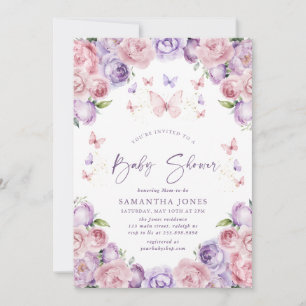 Modern Butterflies Purple Baby Shower Invitation