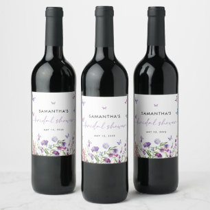 Modern Butterflies  Purple Bridal Shower  Wine Label
