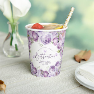 Modern Butterflies Purple Floral Bridal Shower Pap Paper Cups