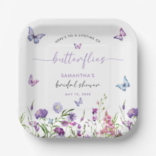 Modern Butterflies Purple Floral Bridal Shower Paper Plate