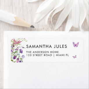 Modern Butterflies Purple Floral Return Address