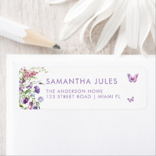 Modern Butterflies Purple Floral  Return Address