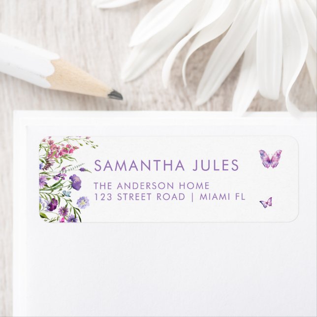 Modern Butterflies Purple Floral  Return Address (Insitu)