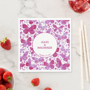 Modern Butterflies Watercolor Magenta Pink Napkin