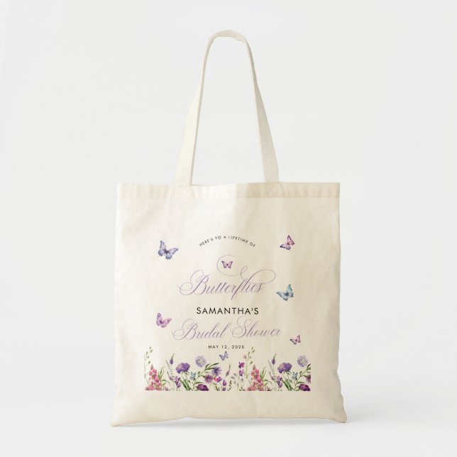 Modern Butterflies Wildflowers Bridal Shower Tote Bag (Front)