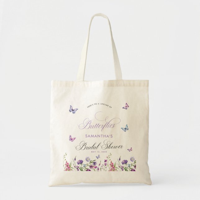 Modern Butterflies Wildflowers Bridal Shower Tote Bag (Front)