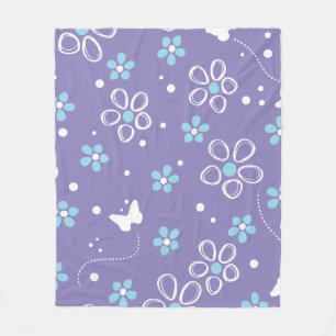 Modern butterfly and flower pattern fleece blanket