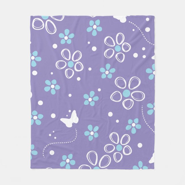 Modern butterfly and flower pattern fleece blanket (Front)