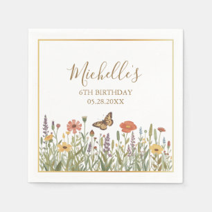 Modern Butterfly and Wildflower Birthday Party     Napkin