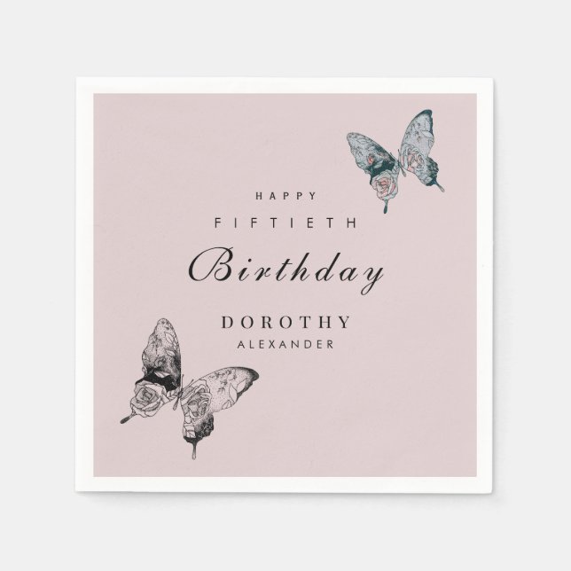 Modern Butterfly ANY Milestone Adult Birthday Napkin (Front)