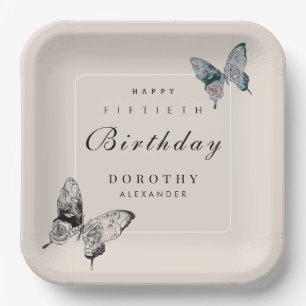 Modern Butterfly ANY Milestone Adult Birthday Paper Plate