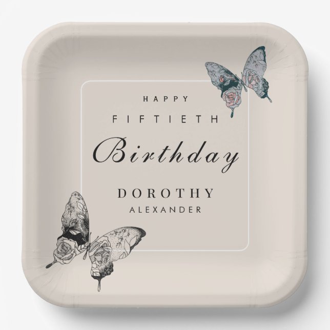 Modern Butterfly ANY Milestone Adult Birthday Paper Plate (Front)