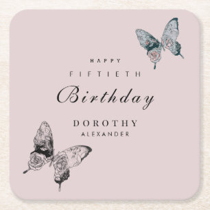 Modern Butterfly ANY Milestone Adult Birthday Square Paper Coaster