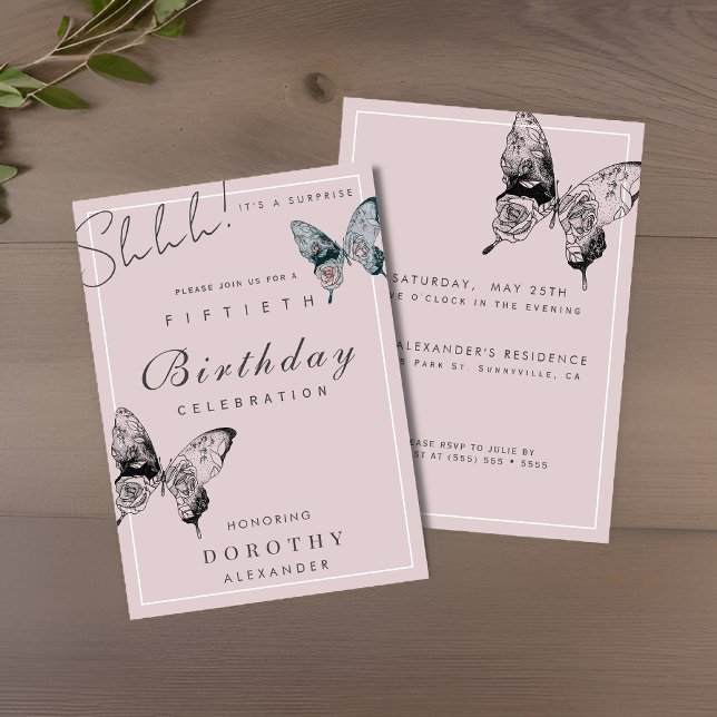 Modern Butterfly ANY Milestone Surprise Birthday Invitation (Creator Uploaded)
