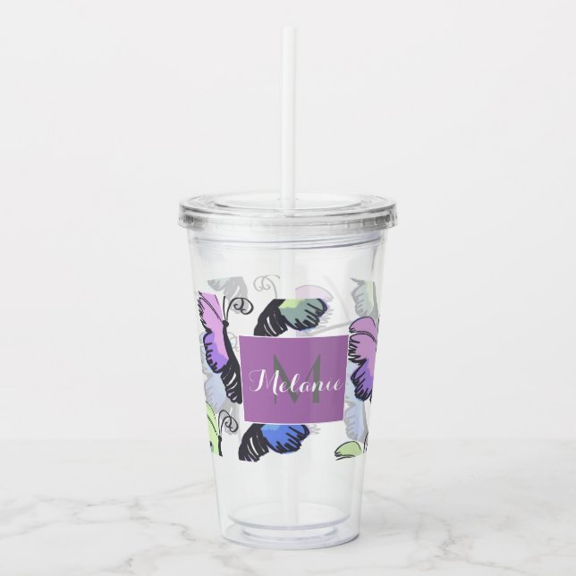 Modern Butterfly Colourful Doodles Acrylic Tumbler (Front)