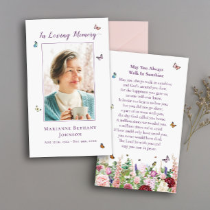 Modern Butterfly Floral Memorial Prayer Card