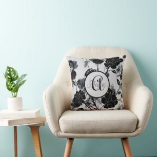 Modern Butterfly Floral Noir With Monogram Cushion