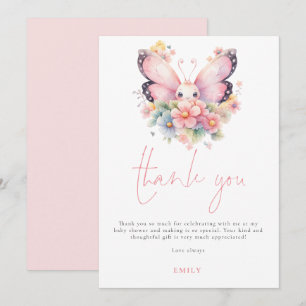 Modern Butterfly Florals Baby Shower Thank You Card