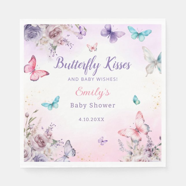 Modern Butterfly watercolor floral baby shower  Napkin (Front)