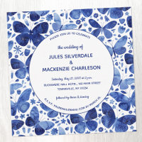 Modern Butterfly Watercolor Indigo Blue Wedding
