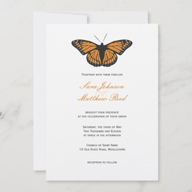 Modern Butterfly Wedding Invitation - Orange (Front)