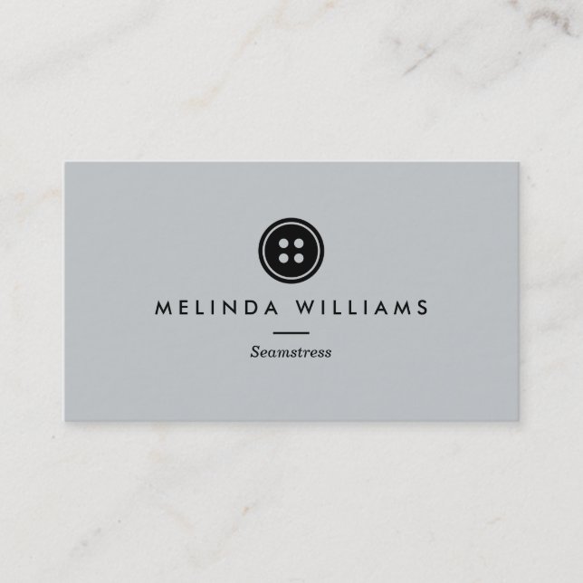 Modern Button Logo Seamstress, Sewing, Tailor II Business Card (Front)