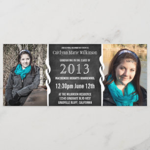 Modern BW Chalkboard 2 Photo Grad Party Invitation