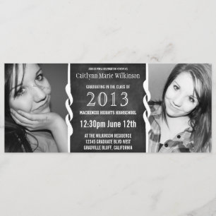 Modern BW Chalkboard 2 Photo Grad Party Invitation