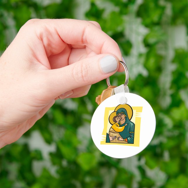Modern Byzantine Virgin Mary and Child Religious  Key Ring (Creator Uploaded)