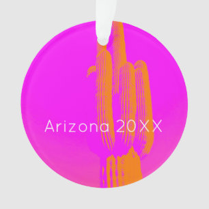 Modern Cactus Art Custom Text Hot Pink Orange  Ornament