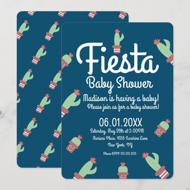Modern Cactus Border Fiesta Baby Shower Invitation (Front/Back)