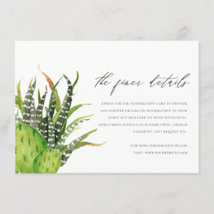 MODERN CACTUS FLORAL GARDEN WATERCOLOR INFORMATION ENCLOSURE CARD