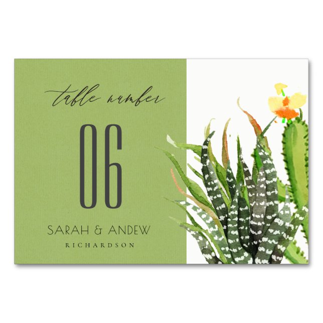 MODERN CACTUS FLORAL GARDEN WATERCOLOR TABLE NUMBER (Front)