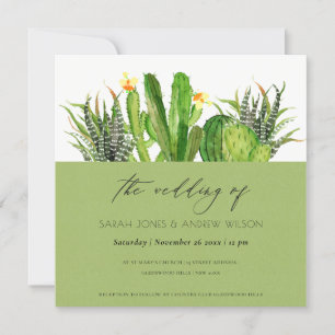 MODERN CACTUS FLORAL GARDEN WATERCOLOR WEDDING INVITATION