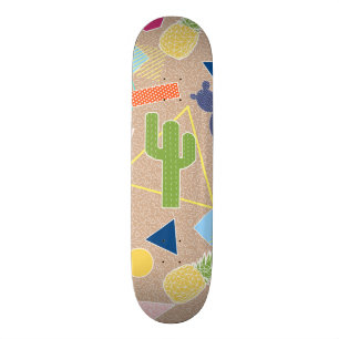 Modern cactus geometric Memphis inspired pattern Skateboard