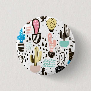 Modern Cactus Geometric Pattern 3 Cm Round Badge