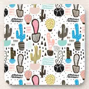 Modern Cactus Geometric Pattern Coaster