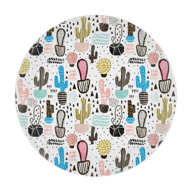 Modern Cactus Geometric Pattern Cutting Board (Front)