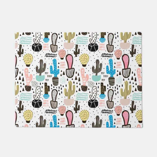Modern Cactus Geometric Pattern Doormat (Front)