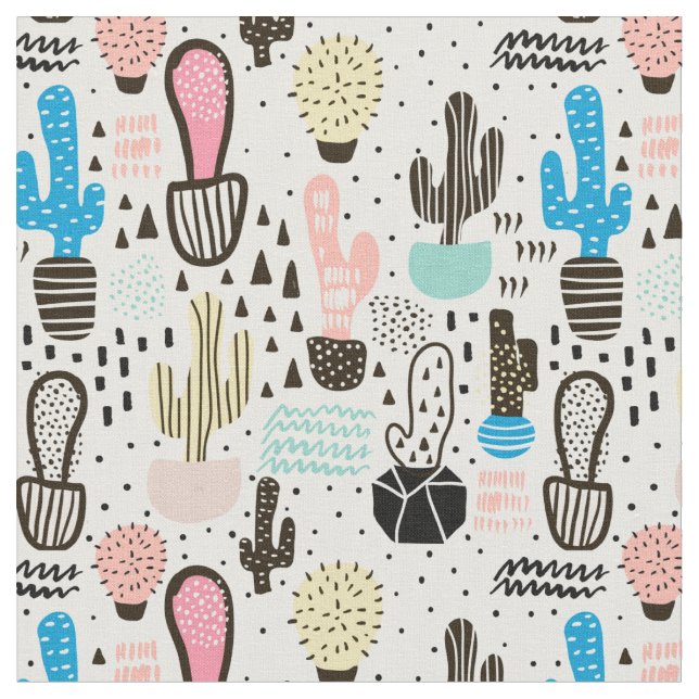 Modern Cactus Geometric Pattern Fabric (Close Up)