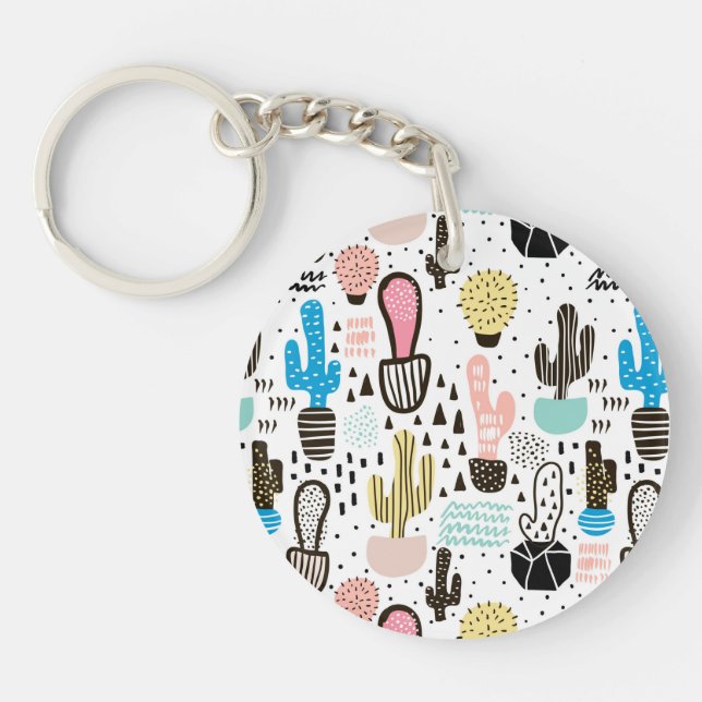 Modern Cactus Geometric Pattern Key Ring (Front)