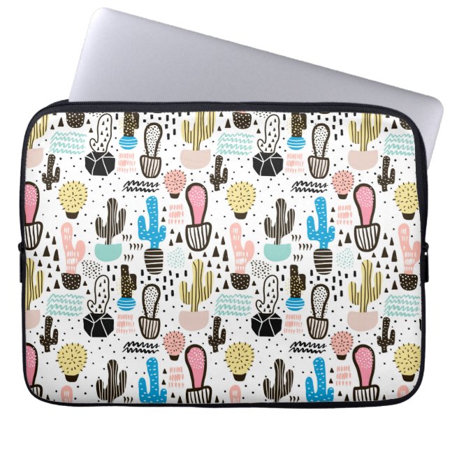 Modern Cactus Geometric Pattern Laptop Sleeve (Front)