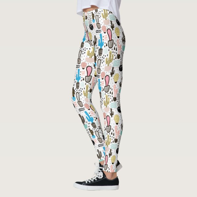 Modern Cactus Geometric Pattern Leggings (Left)