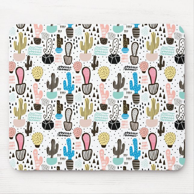 Modern Cactus Geometric Pattern Mouse Mat (Front)