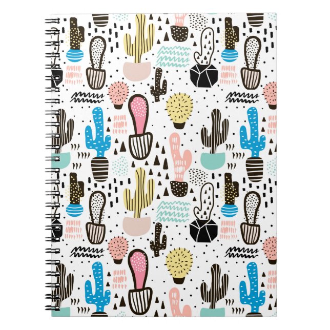 Modern Cactus Geometric Pattern Notebook (Front)