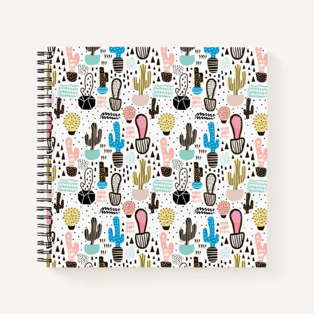 Modern Cactus Geometric Pattern Notebook (Front)