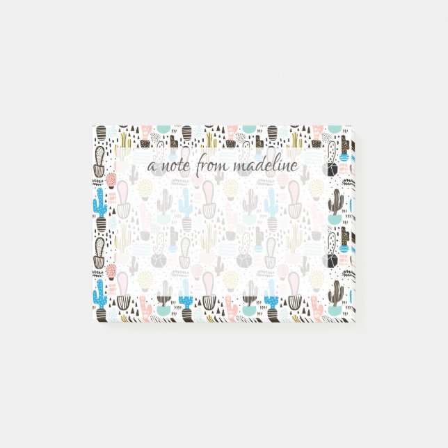 Modern Cactus Geometric Pattern Post-it Notes (Front)